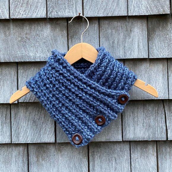 Cowl Scarf Blue with Wooden Buttons Christmas Gift - Picture 1 of 1